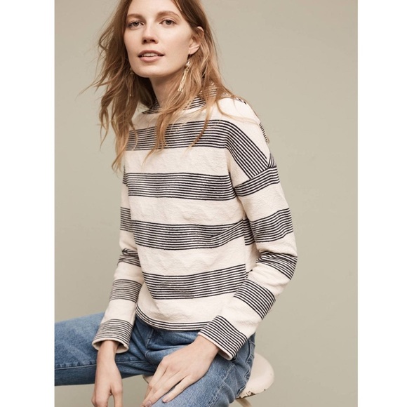 Anthropologie Eri + Ali Striped Mockneck Sweater - Picture 1 of 6